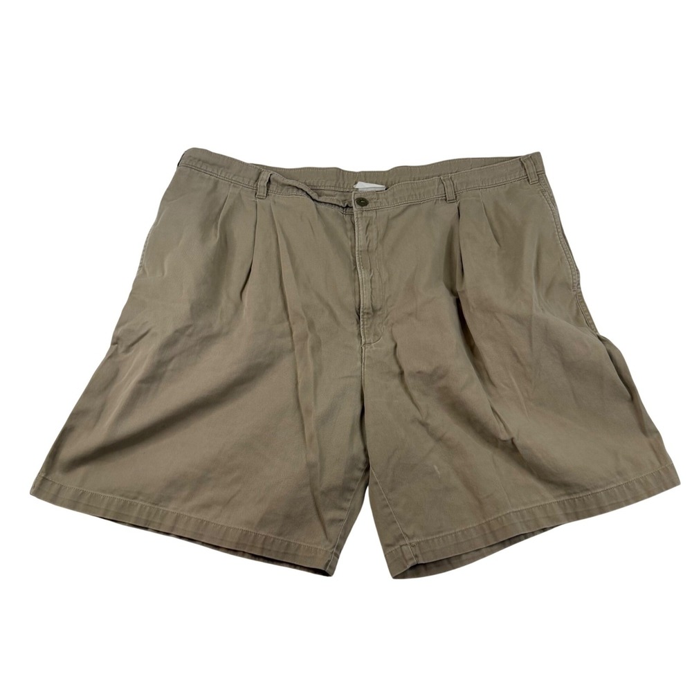 Brittania Mens Pleated Chino Shorts Tan Khaki Cotton Twill Relaxed Fit Size 40